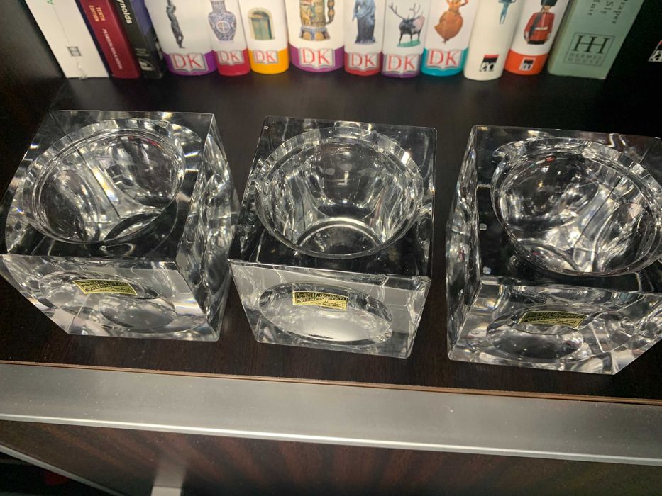 Sfesnic x2 sau vaza cristal fin Vitrometan Romania vintage nu Bohemia