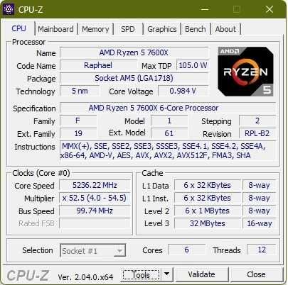 AMD Ryzen 5 7600X 6C/12T 4.7 - 5.3 Ghz AM5