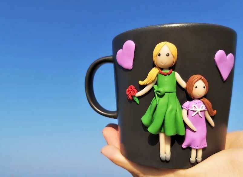 Cadou cana Mama si fiica handmade fimo