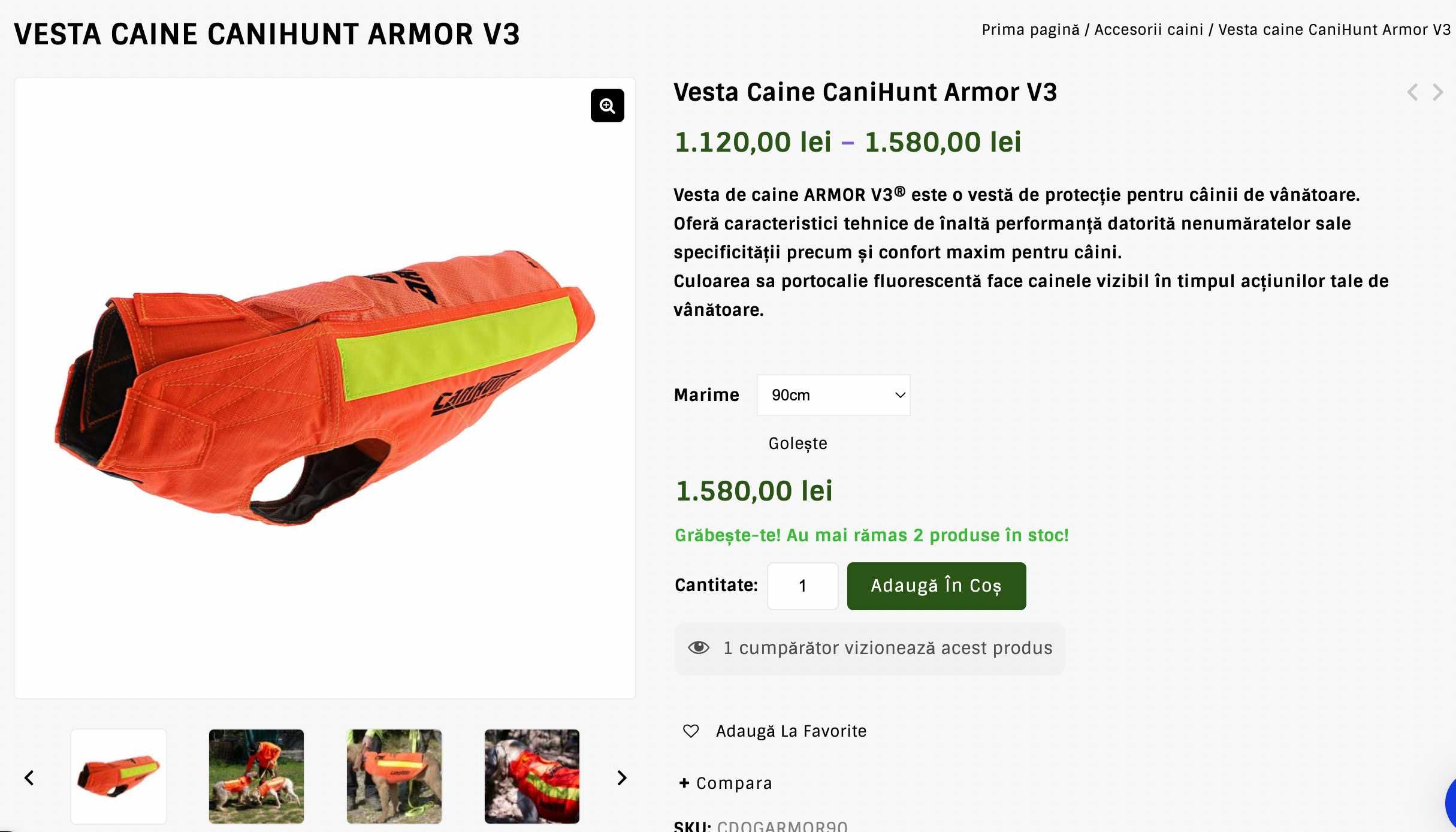 Vesta caine Canihunt Armor V3 marimea 90