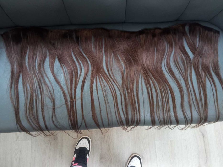 100% естествена коса, на редове, 150г-65см, екстеншъни, тъмно кестеняв