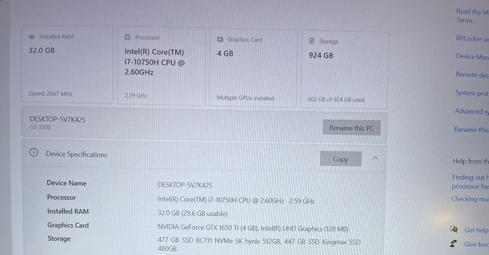 Vând laptop gaming dell G3 3500, GTX 1650 ti