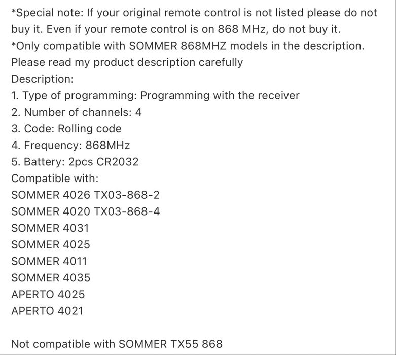 Дистанционно Sommer