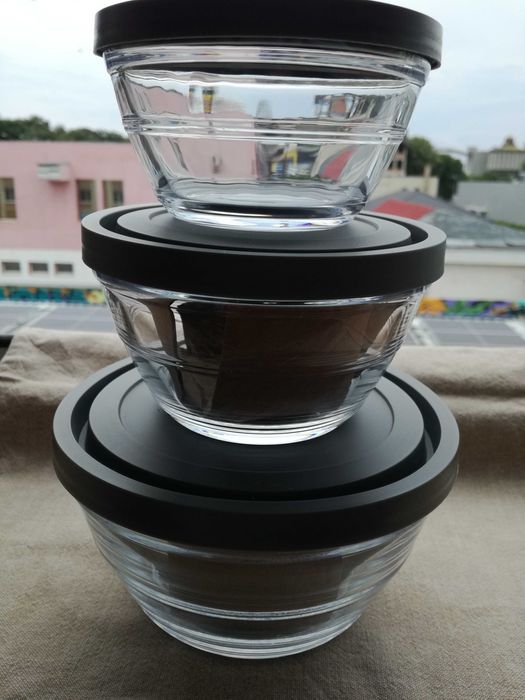 Set de 3 Boluri din Sticla cu capac din plastic +++ Inchidere ermetica