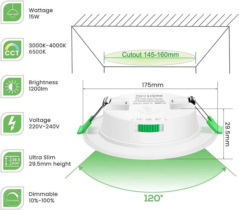 Bec Incastrat Spot LED ALUSSO,15W reglaj,dimabil,pachet 6 buc,clasaF