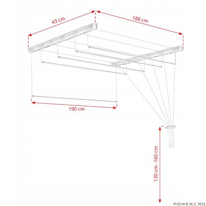 Uscator rufe de tavan 5x190 cm Sepio