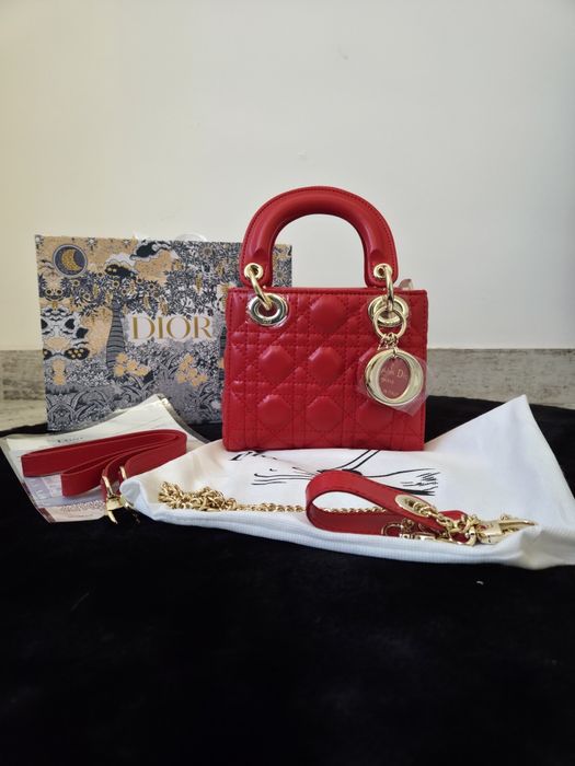 Lady Dior Mini Red Gold Hardware