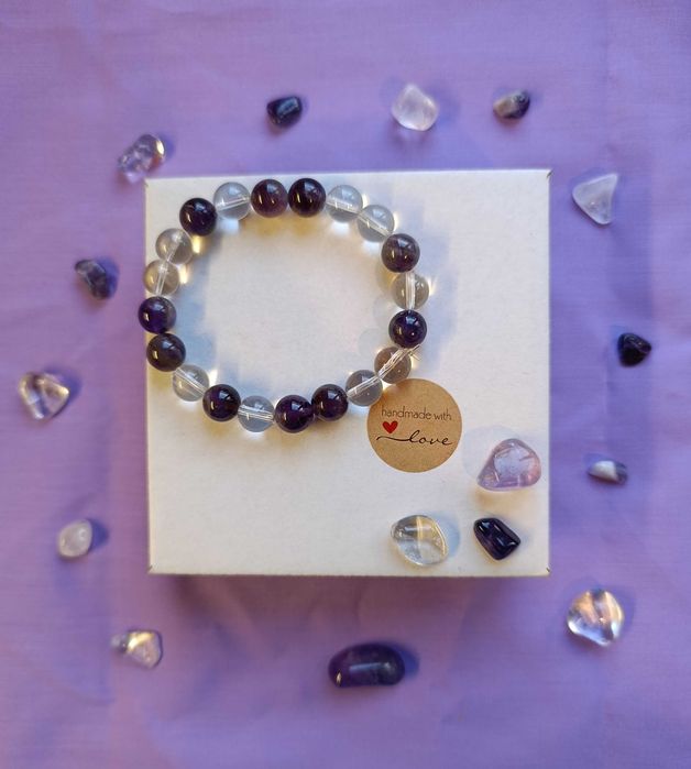 Гривна "Сила и Вдъхновение"  аметист и планински кристал