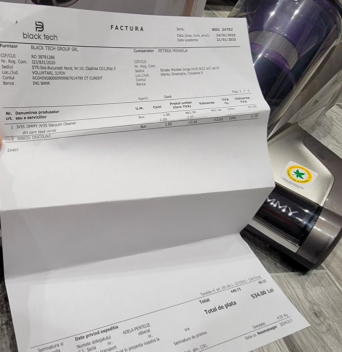 Aspirator Antiacarieni JIMMY JV35 - Nou- Garantie
Vacuum Cleaner cu fu