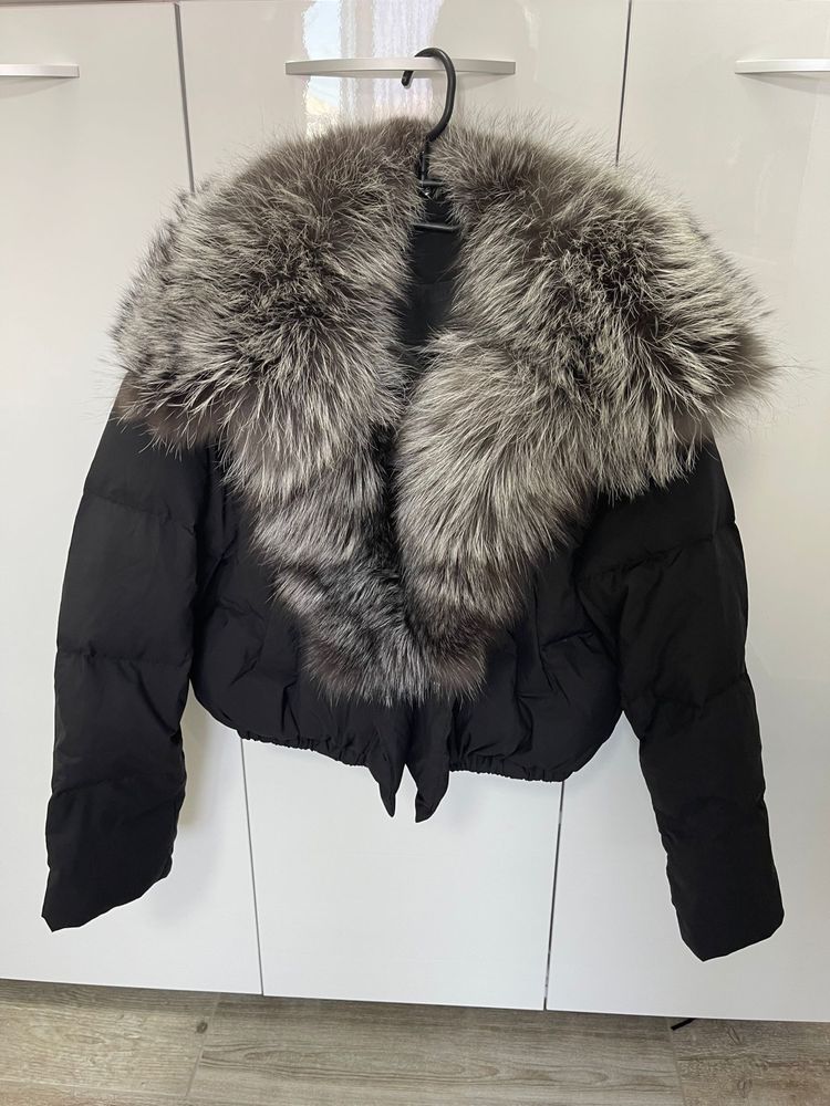Geaca noua din puf cu blana naturala S oversize