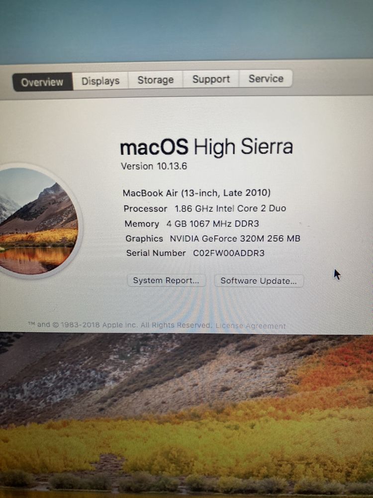 Laptop Macbook Air Late 2010 ; SSD