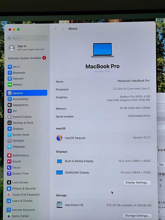 MacBook Pro A1990 2018 i7 16 GB 512 SSD