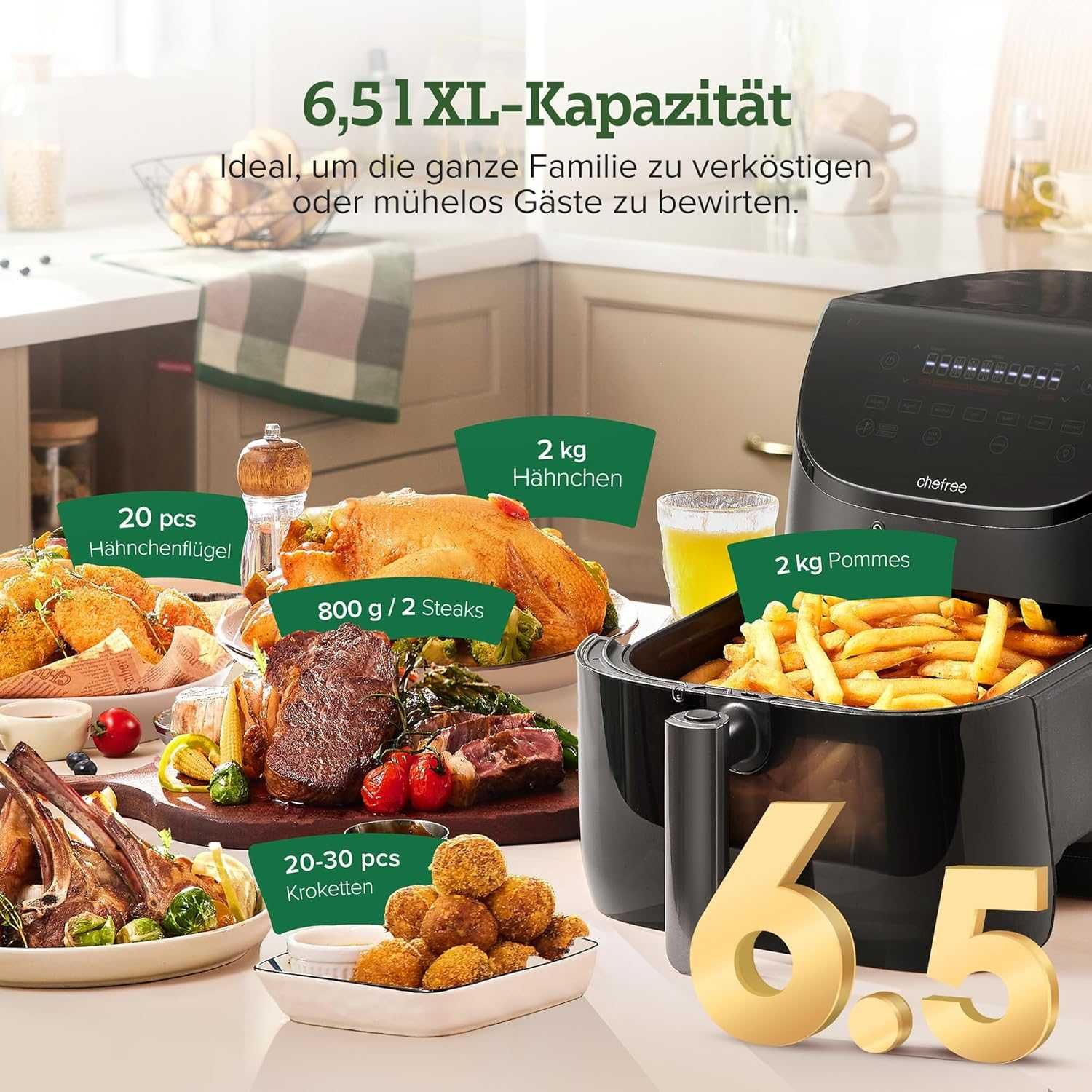 Фритюрник с горещ въздух Chefree AF500 6.5L 8в1 с термо сонда 1700W
