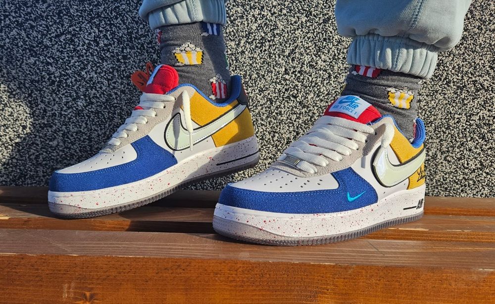 Nike Air Force 1 Los Angeles Alb-Galben-Albastru