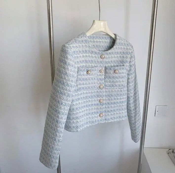 корейский шикарный женский твидовый базовый пиджак на пуговицах пальто