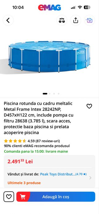 Piscină supraterană rotundă Intex  4,57x1,22
