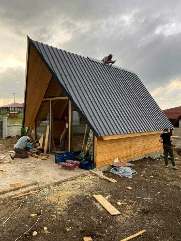 Cabana stil A-Frame si case din structura de lemn