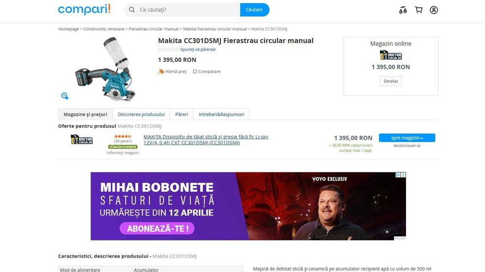 MAKITA Dispozitiv de tăiat sticlă și gresie fără fir