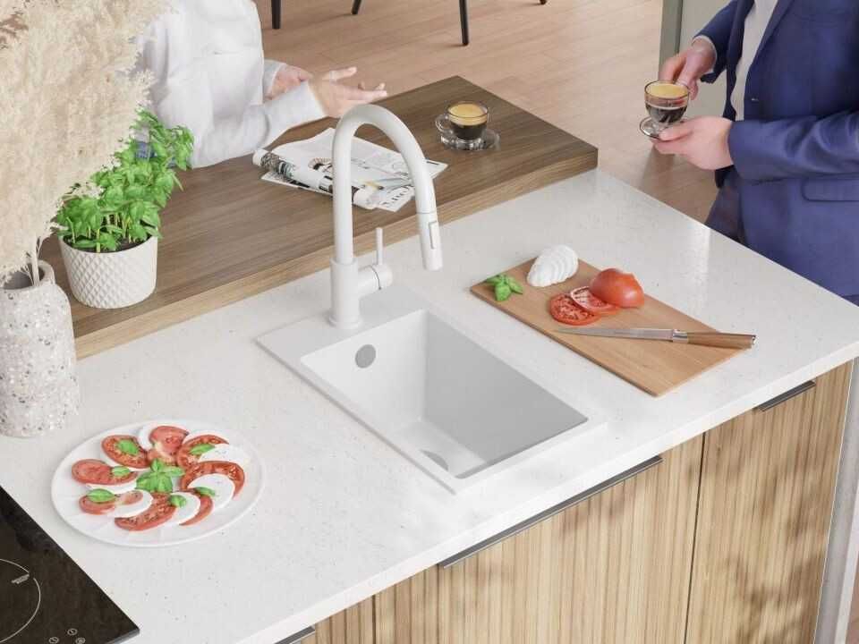 Бяла кухненска гранитна мивка Рига 30 XL 280 x 500 mm