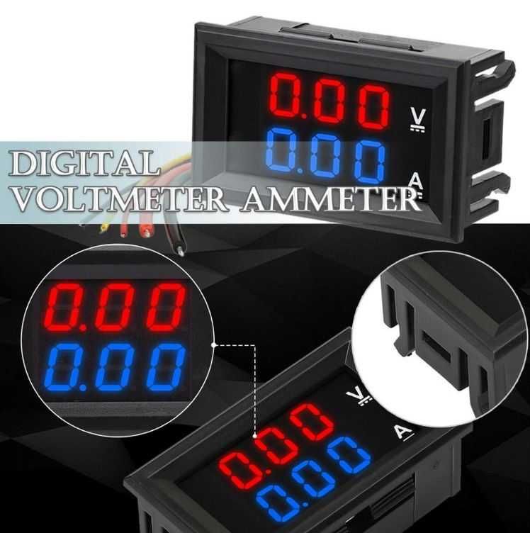 Voltmetru Ampermetru panou voltampermetru RED+BLUE 0-100V  10 sau 50A