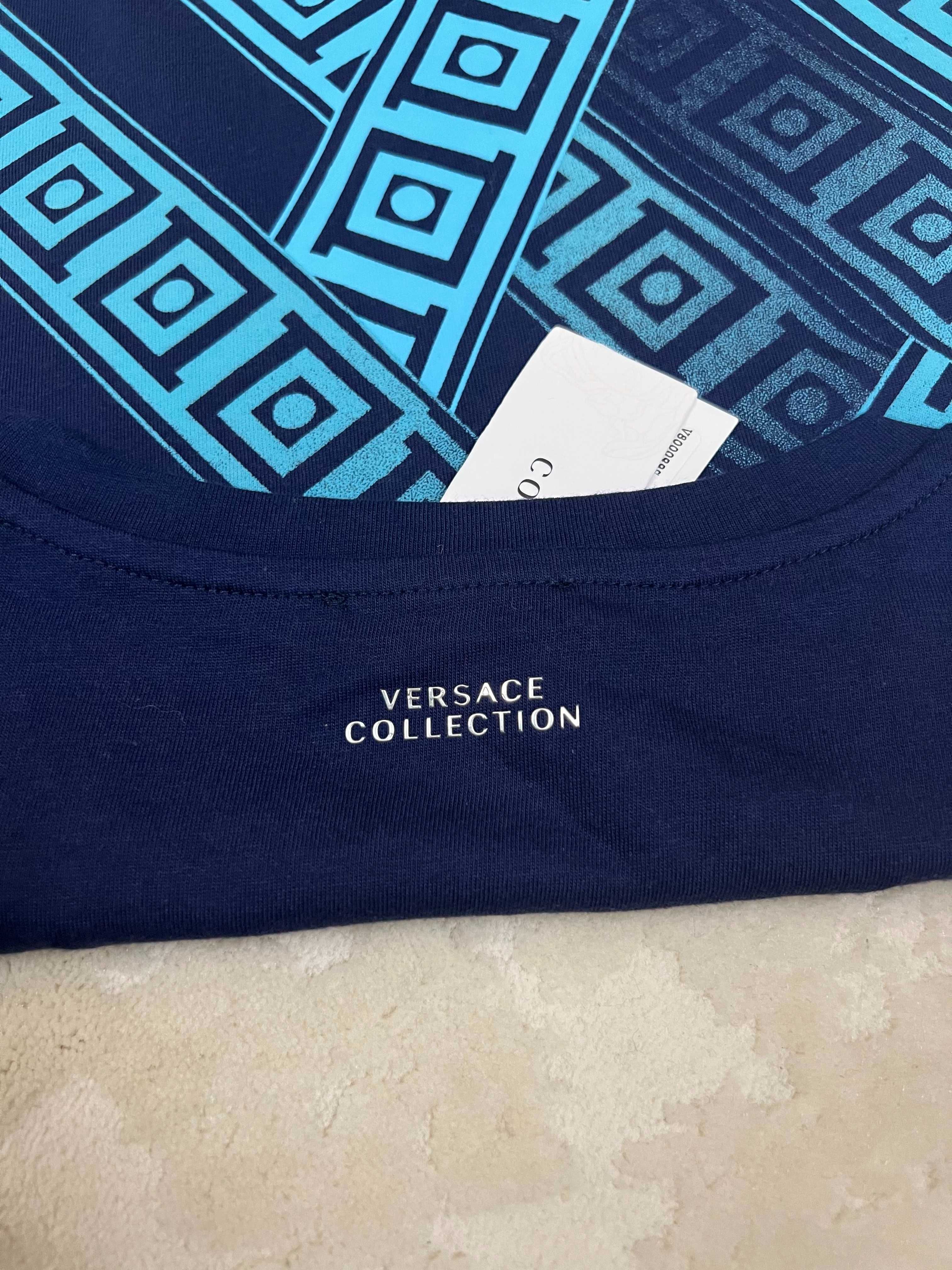 Versace Collection Оригинална Синя Тениска ГРЪЦКА Щампа M, L, XL