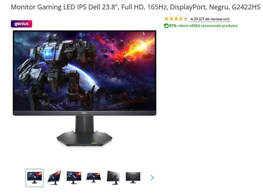 Vand Monitor Gaming LED IPS Dell 23.8", Full HD, 165Hz, GARANTIE