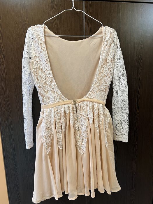 Дамска рокля Рокля с гол гръб Официална рокля бежова с дантела