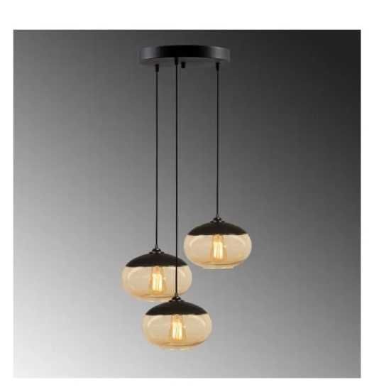 Lustra Opviq, E27, 113 x 50 cm, metal, sticla, negru, 3 becuri