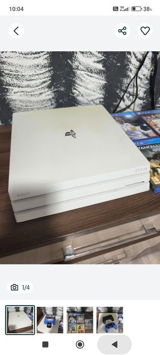 PS4 PRO 4K Alb cu 2 controllere si 5 jocuri