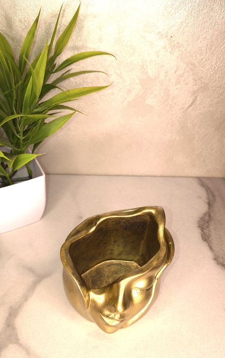 Suport decorativ din ipsos, față sculpturală aurie, handmade