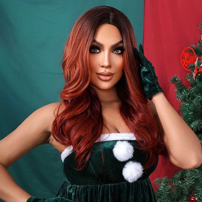 Ефектна омбре оранжева перука с тъмни корени на път