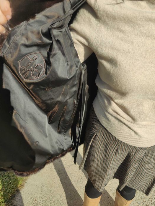 Haina de Blana Naturala de Nurca Maro-Negru XL-Lungime 80 cm NOUA Nr27