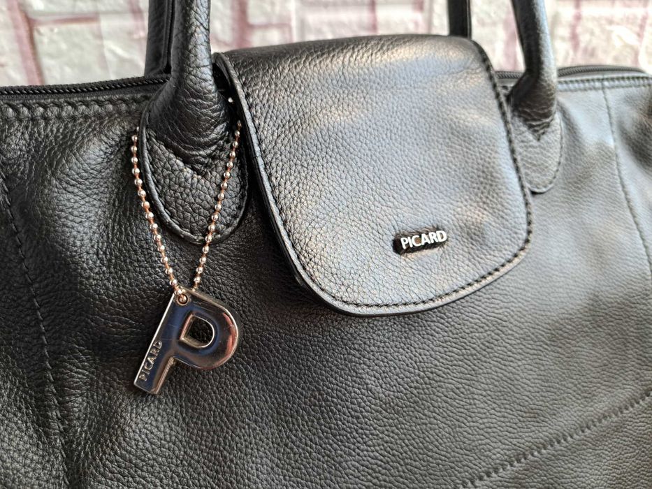 дамска чанта,черна кожена чанта PICARD-естествена кожа