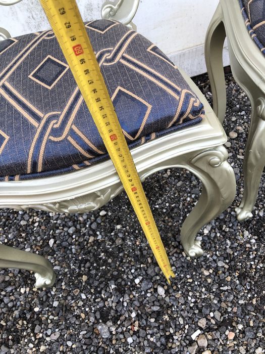 Pereche scaune vintage reconditionate gold aurii violet