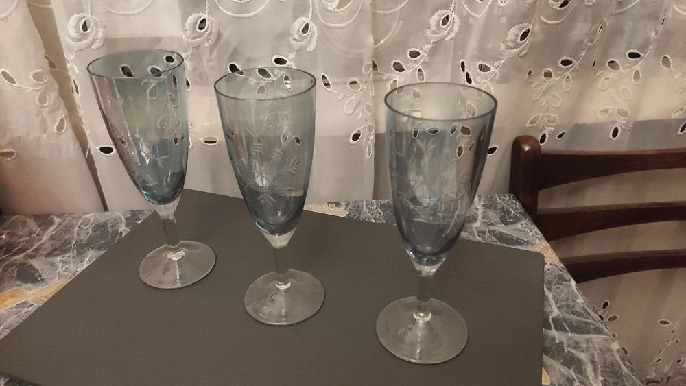 Бокалы снежинка ,цветное стекло, резьба, СССР