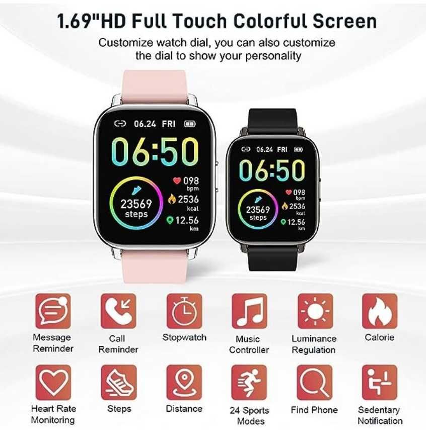 Aptkdoe смарт часовник 1.69″ HD, пулс, спорт, IP68 – нов
