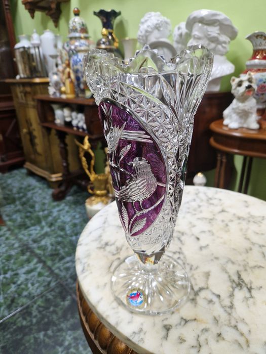 Прекрасна антикварна немска кристална ваза