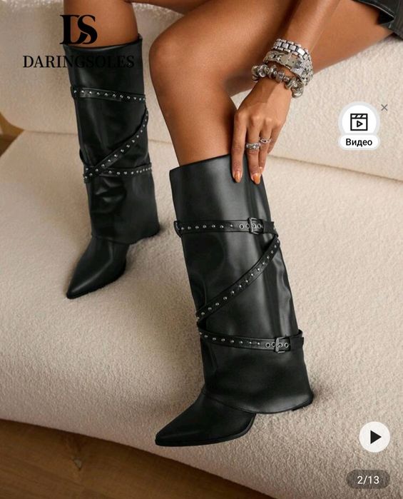 Кожени ботуши на ток