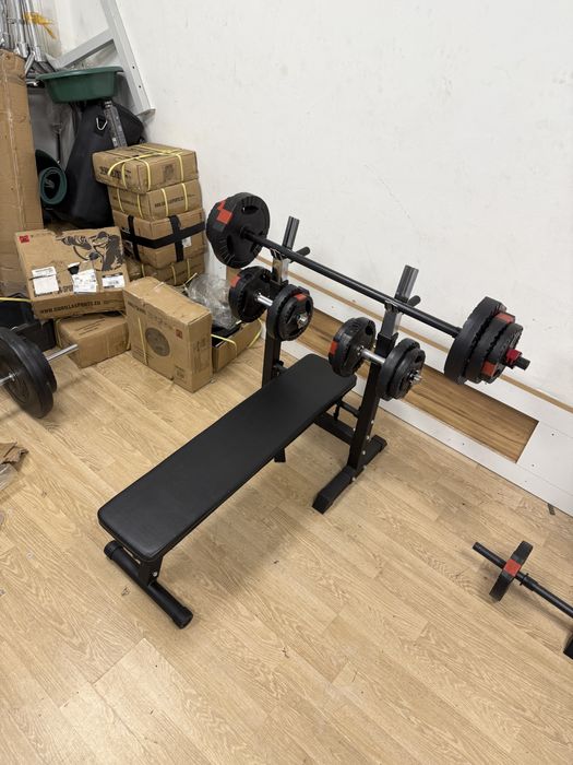 Pachet Banca piept plianta si reglabila+gantere+Bara Haltera noi