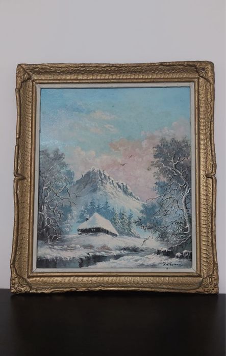 Tablou Iarna Fermecată în Munți - Pictură Originală de N. Galesanu"