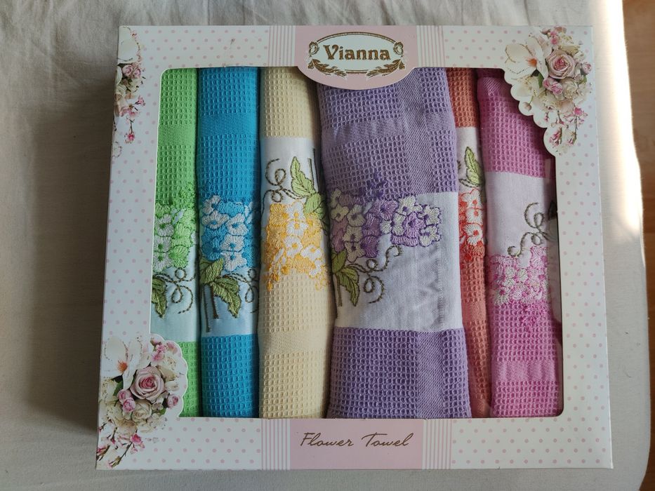 Новый набор вафельных кухонных полотенец Vianna с цветами 45*65 см