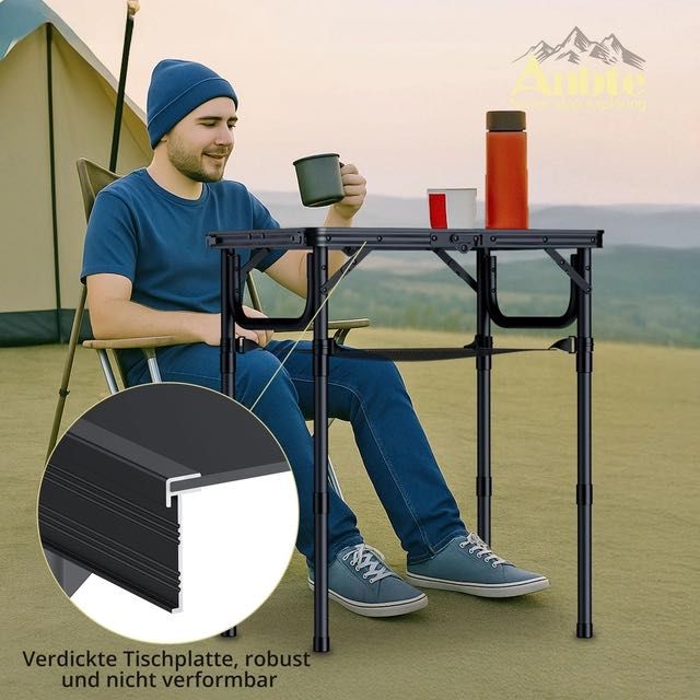 Masa pliabila camping, aluminiu, reglabila pe 3 inaltimi