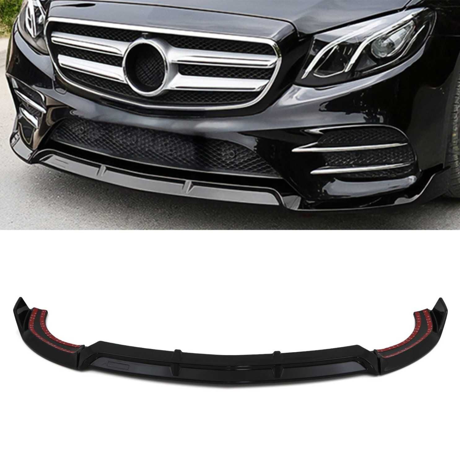 Преден лип спойлер за Mercedes E-Class W213 (2016–2020), черен гланц