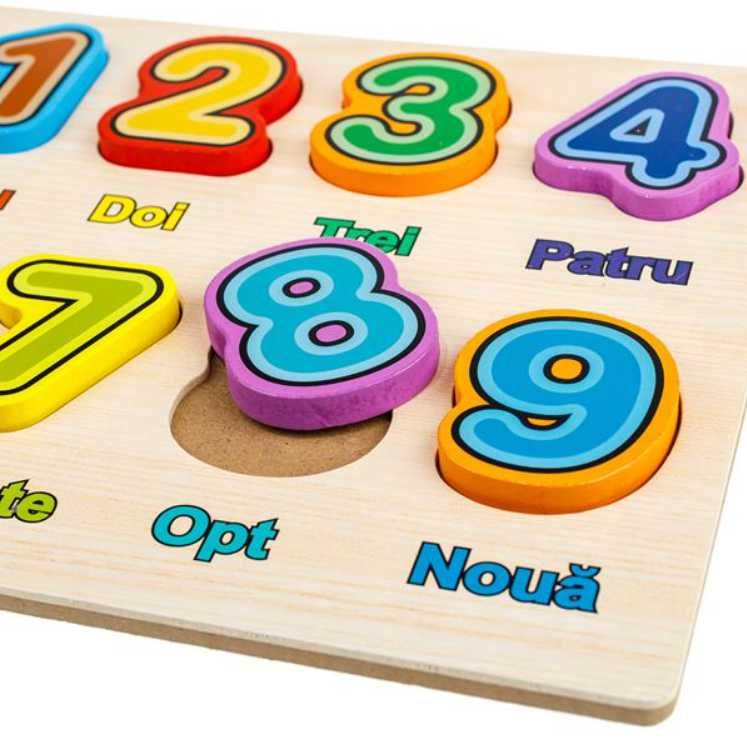 Puzzle educativ din lemn cu numere de la 0-9, 10 piese