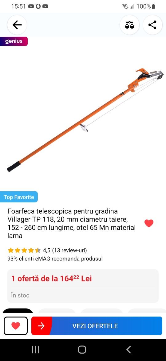 Foarfeca  cu fierastrau, telescopica