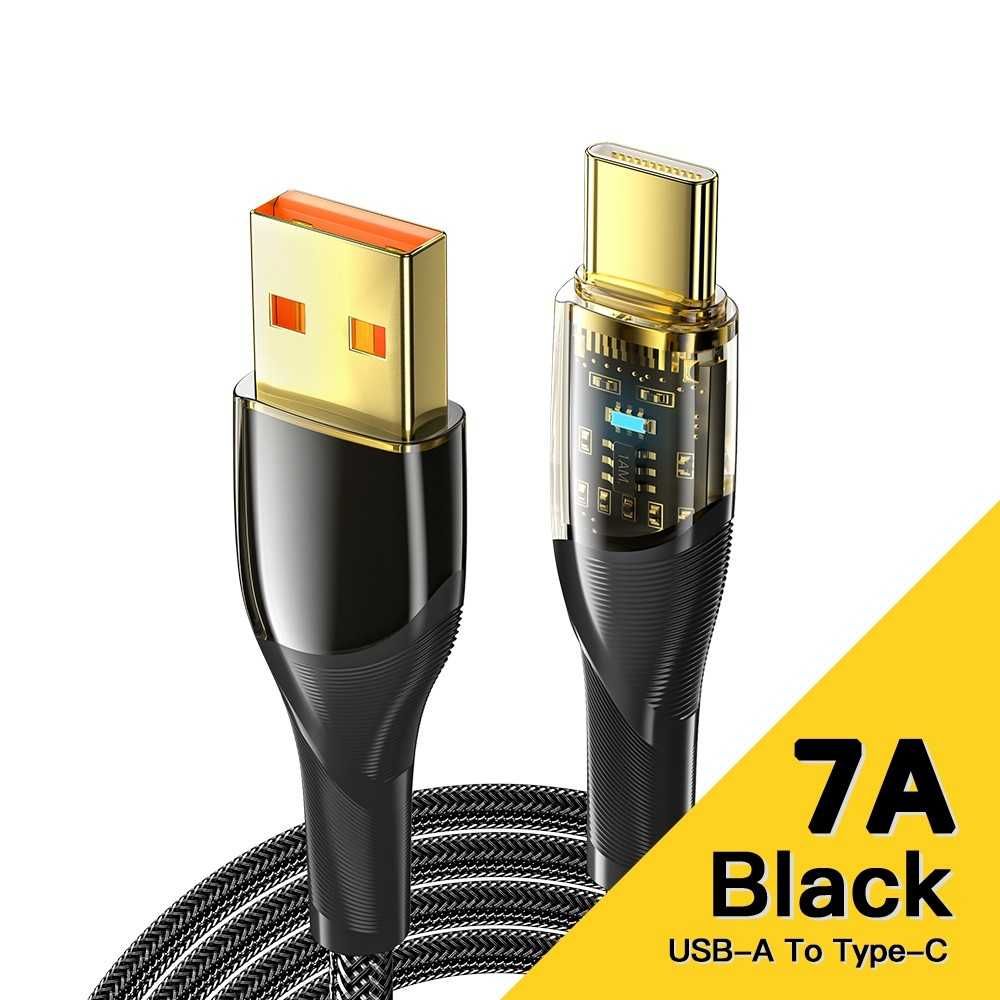 2M Cablu USB-A la USB-C, LED, 100W, 7A, SuperDart, PD, QC4.0, FCP