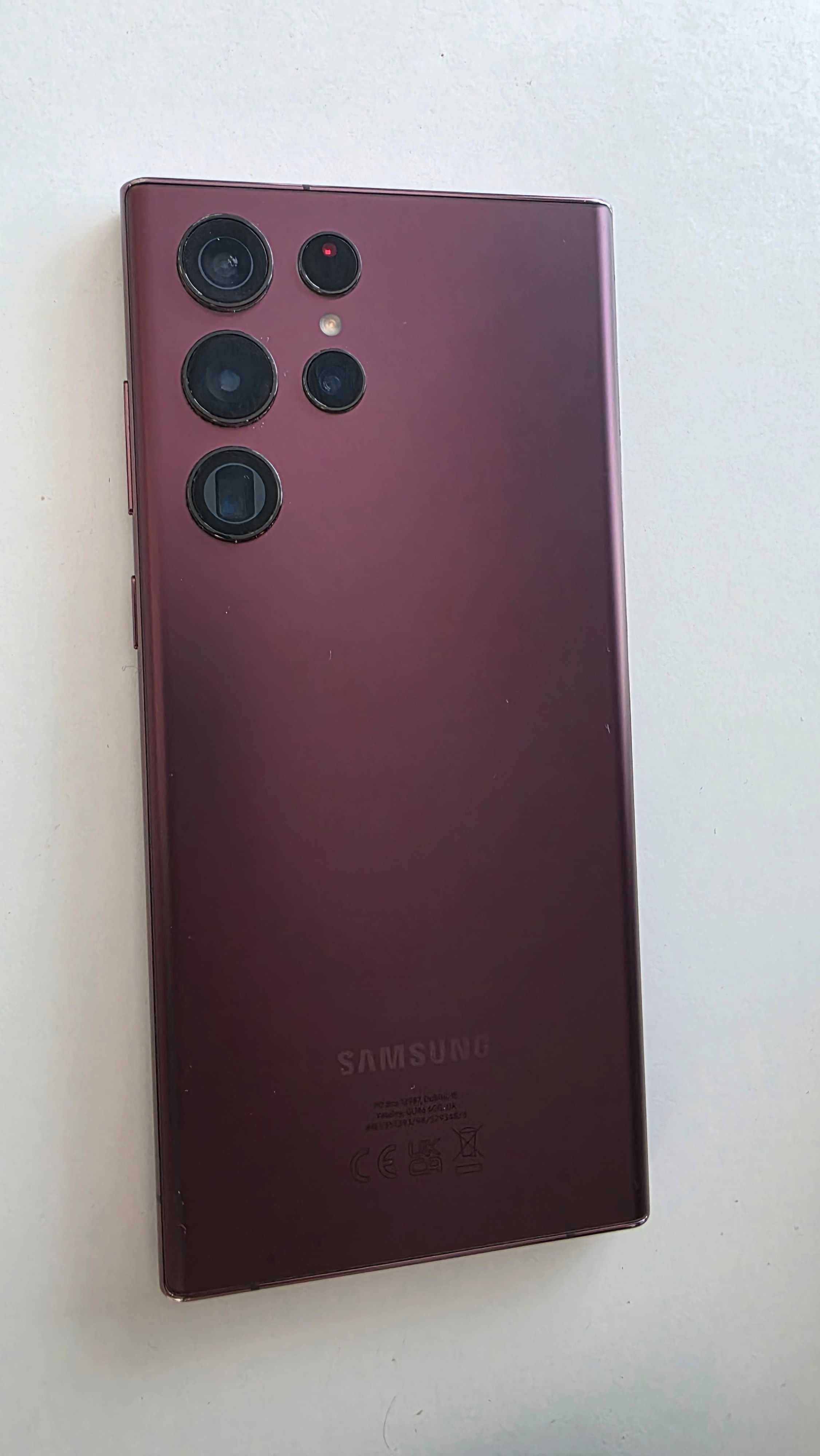 Samsung S22 Ultra Burgundy, impecabil, husa, pachet complet si factura