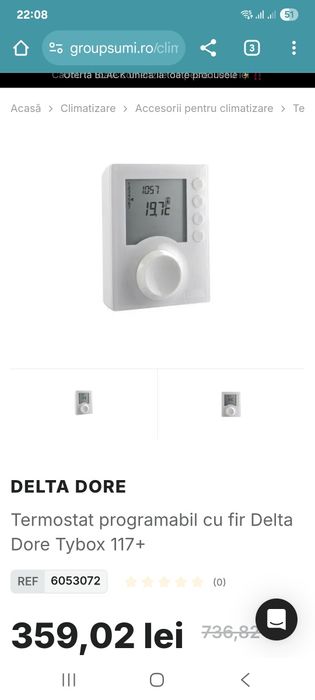 Termostat programabil cu fir Delta Dore Tybox 117+