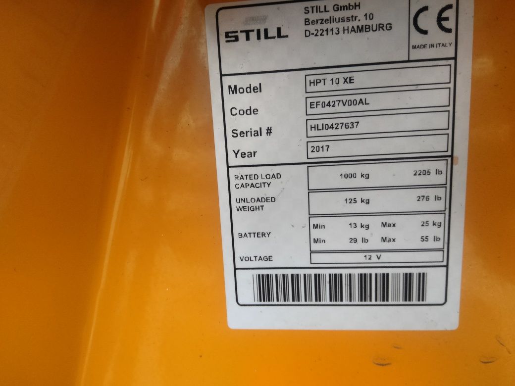 Transpalet electric cu ridicare de 800mm si greutate de 800kg