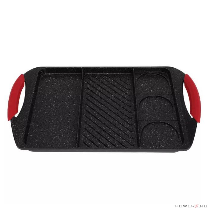 Placa gratar cu trei sectiuni, 42x27x5,5 cm, Kinghoff